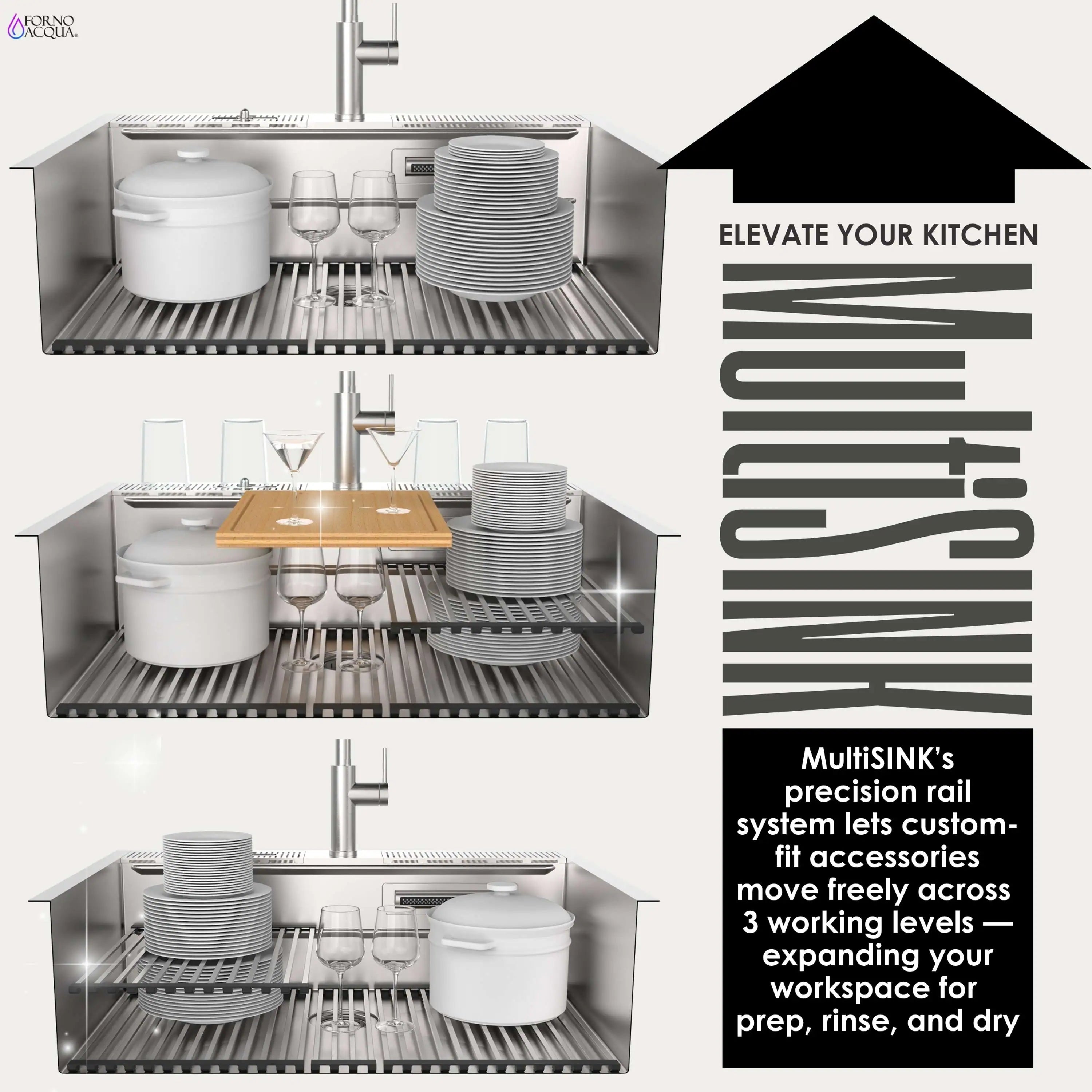 MultiSINK accessories with drying racks and colander system for stacked dishes