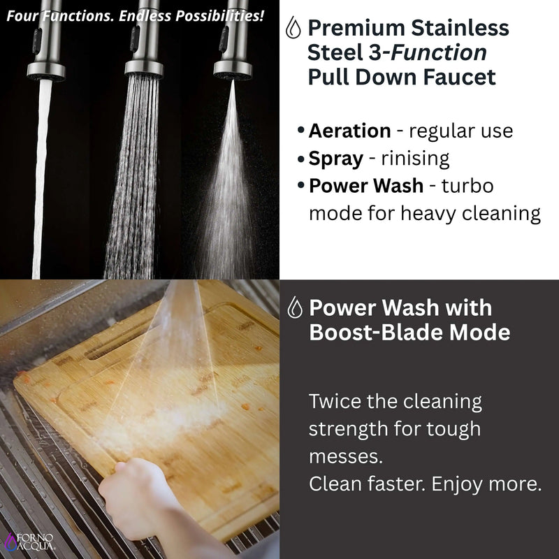 Forno Acqua MultiSink kit with Integrated Waterfall Rinsing and Glass Washing Station. Includes Chef Faucet and Accessories (D-WP31)