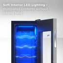 TCL 12 Bottle 1.24 Cu. Ft. Wine Cooler, Low Noise Operation, Digital Controls, LED Lighting, Glass Doors, Freestanding (TRW12F6AS)