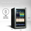 TCL 102 Can 2.4 Cu. Ft. Beverage Cooler, Digital Controls, LED Lighting, Glass Doors, Freestanding, Removable Shelves (TRV102FAS)
