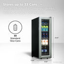 TCL 33 Can 1.24 Cu. Ft. Beverage Cooler, Digital Controls, LED Lighting, Glass Doors, Freestanding, Removable Shelves (TRV033FAS)