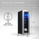 TCL 12 Bottle 1.24 Cu. Ft. Wine Cooler, Low Noise Operation, Digital Controls, LED Lighting, Glass Doors, Freestanding (TRW12F6AS)
