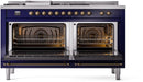 ILVE Nostalgie II 60-Inch Propane Gas Dual Fuel Range with 7 Burners, Griddle, & French Top with Triple Glass Door Oven in Midnight Blue with Bronze Trim (UP60FSNMPMBBLP)