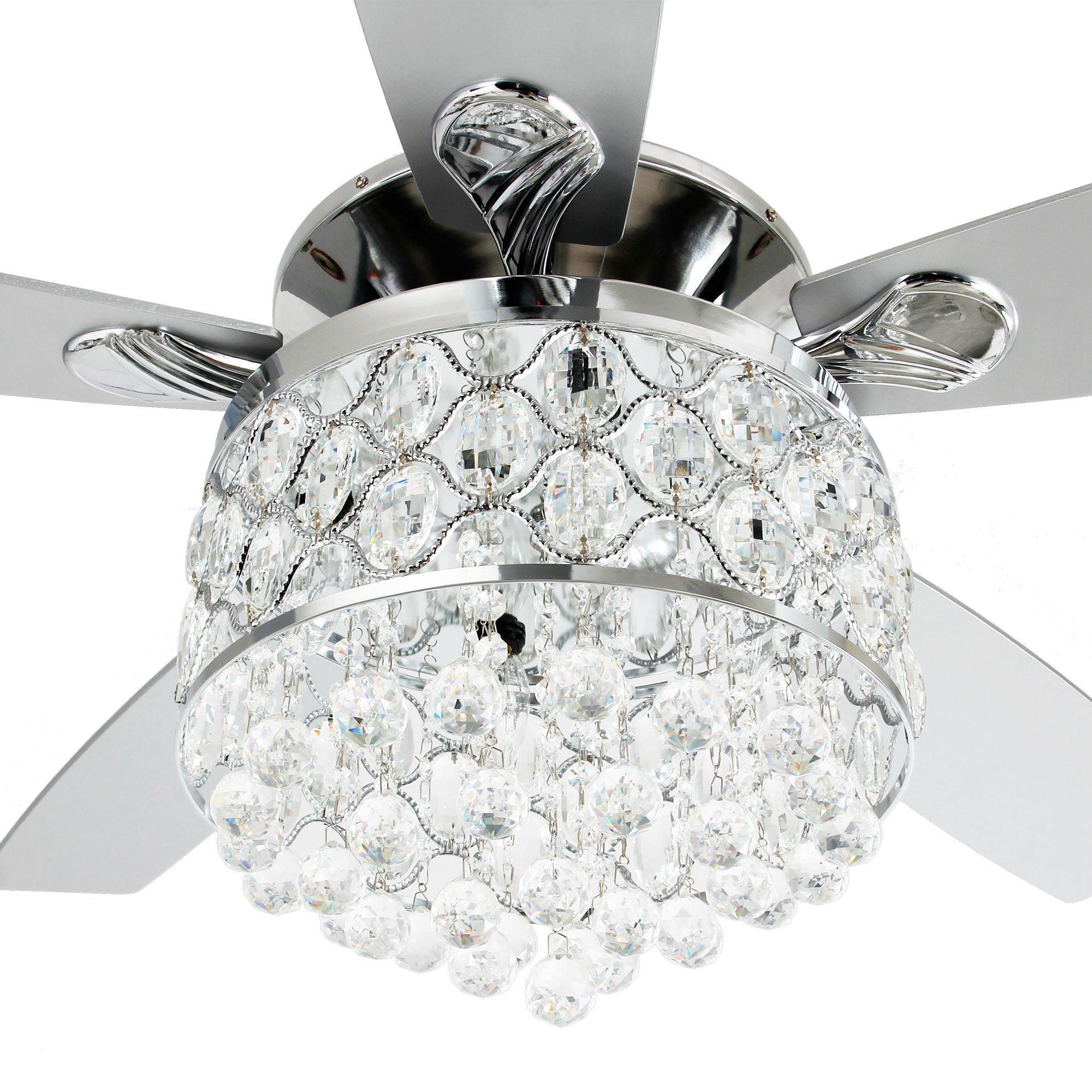 Chrome ceiling fan with five blades and clear crystal globe light fixture