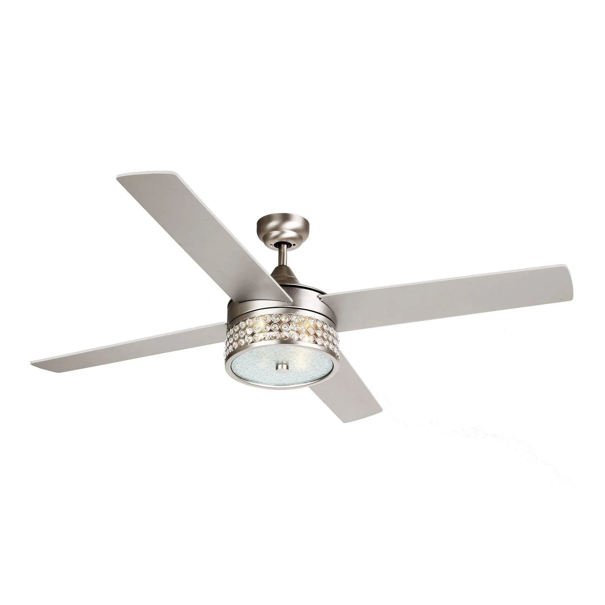 Satin nickel ceiling fan with 5 reversible blades and flush LED light kit