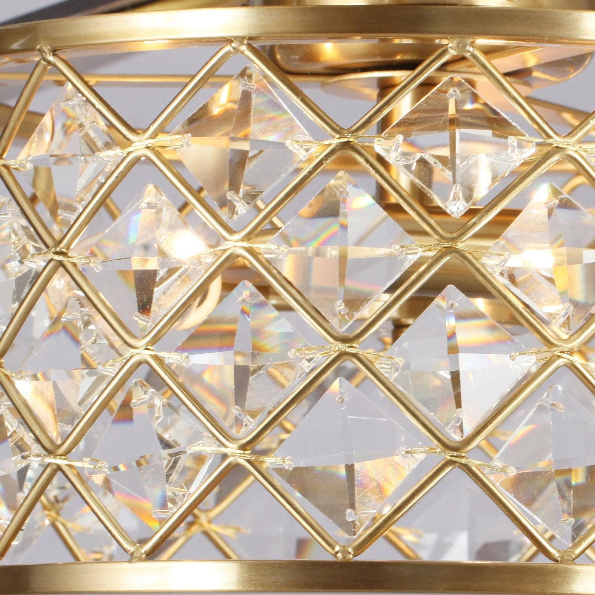 Crystal light drum with gold diamond-pattern frame