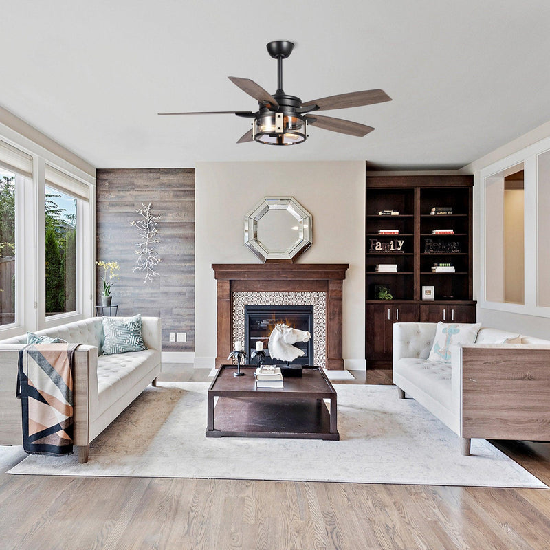 Parrot Uncle 52-Inch Coimbatore Farmhouse Downrod Mount Reversible Ceiling Fan with Lighting and Remote Control (F6331110V)