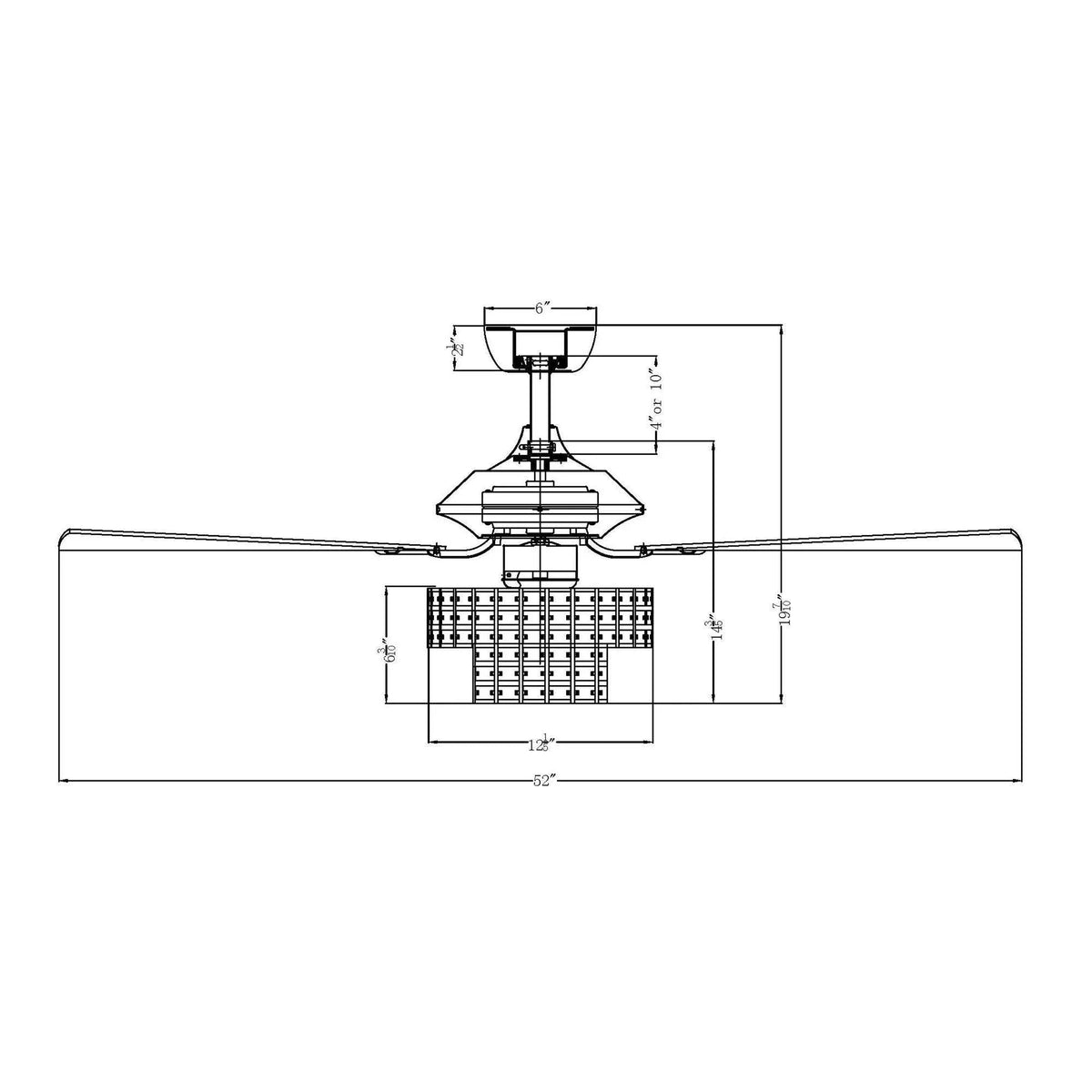 Ceiling fan mounting diagram with crystal light and downrod system