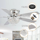 Parrot Uncle 52-Inch Kanpur Modern Chrome Flush Mount Reversible Crystal Ceiling Fan with Lighting and Remote Control (F6349Q110V)