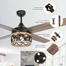 Parrot Uncle 52-Inch Kashmir Farmhouse Downrod Mount Reversible Ceiling Fan with Lighting and Remote Control (F6287QQ110V)