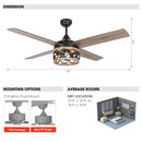 Parrot Uncle 52-Inch Kashmir Farmhouse Downrod Mount Reversible Ceiling Fan with Lighting and Remote Control (F6287QQ110V)