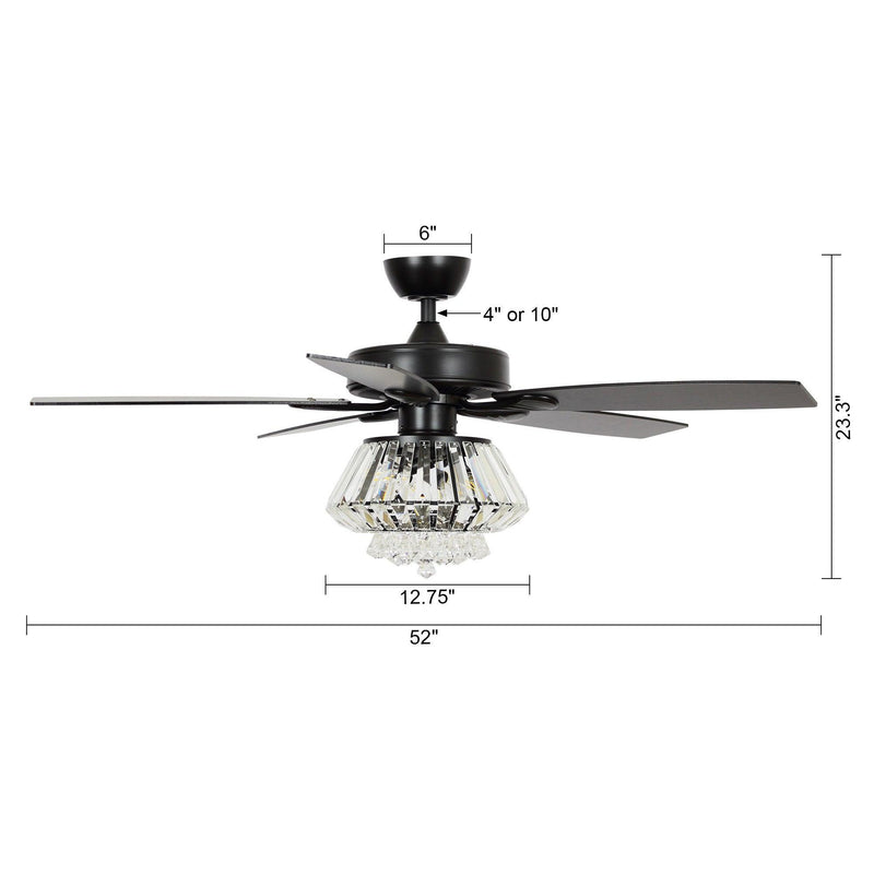 Parrot Uncle 52-Inch Kerala Modern Downrod Mount Reversible Crystal Ceiling Fan with Lighting and Remote Control