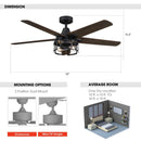 Parrot Uncle 52-Inch Kolkata Industrial Downrod Mount Reversible Ceiling Fan with Lighting and Remote Control (F6320110V)