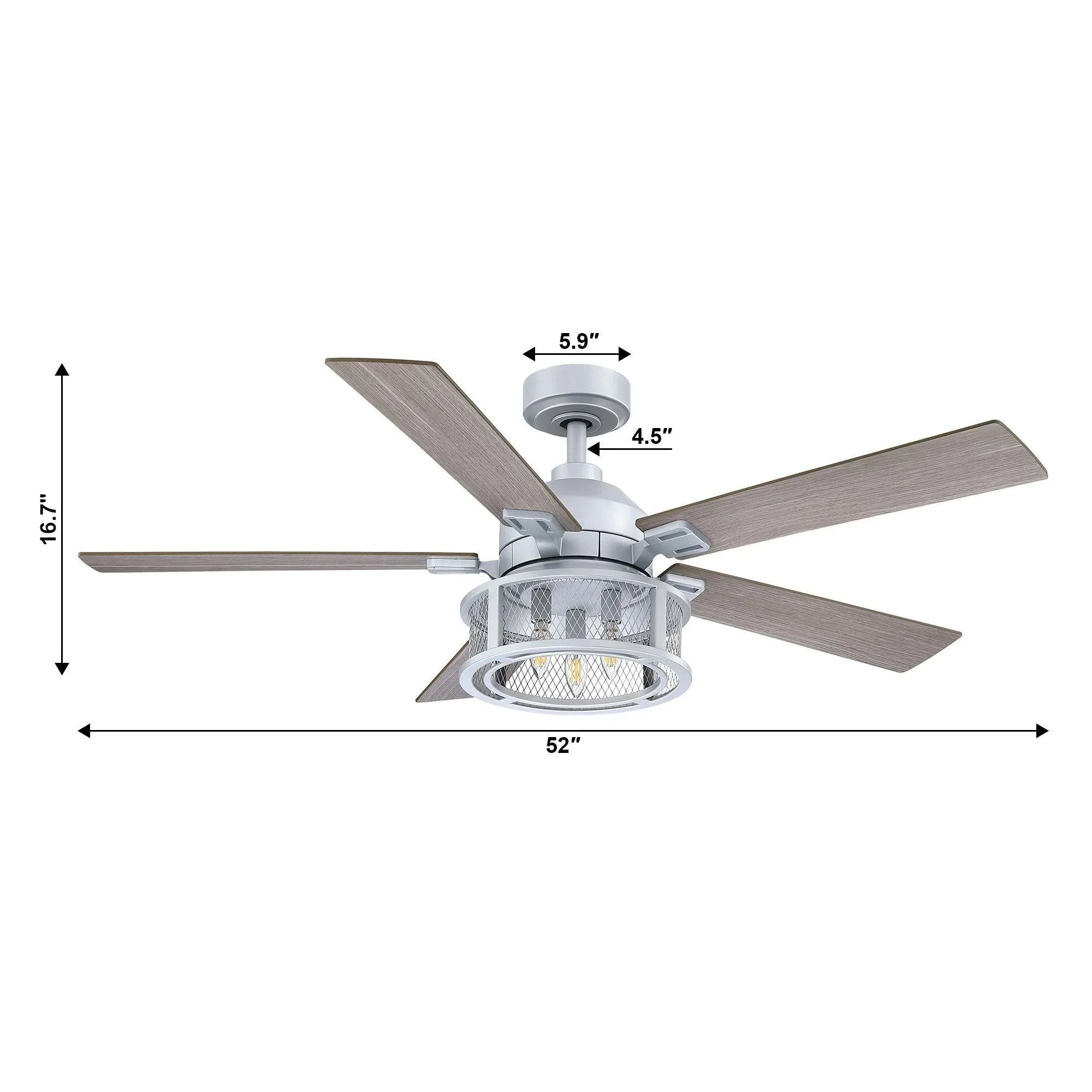 Parrot Uncle 52-inch ceiling fan with reversible blades and integrated light, silver finish