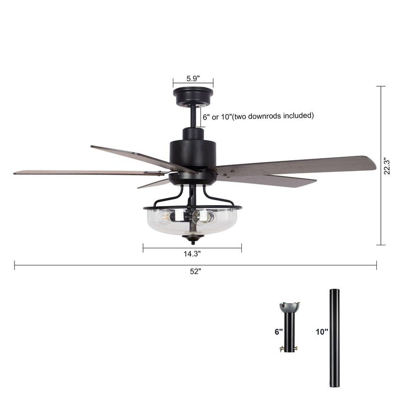 Parrot Uncle 52-Inch Mumbai Industrial Downrod Mount Reversible Ceiling Fan with Lighting and Remote Control (F6286Q110V)