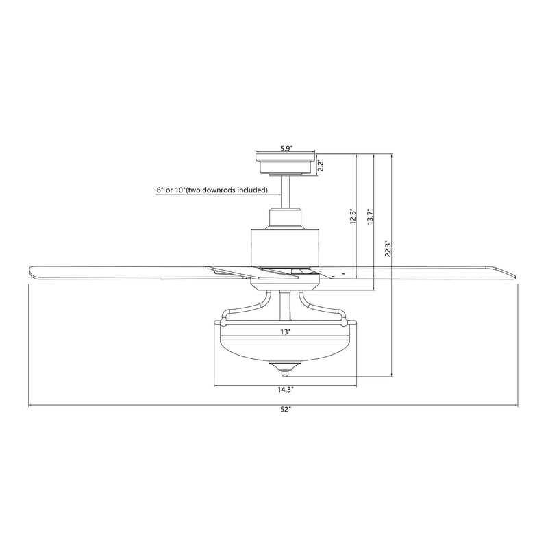 Parrot Uncle 52-Inch Mumbai Industrial Downrod Mount Reversible Ceiling Fan with Lighting and Remote Control (F6286Q110V)
