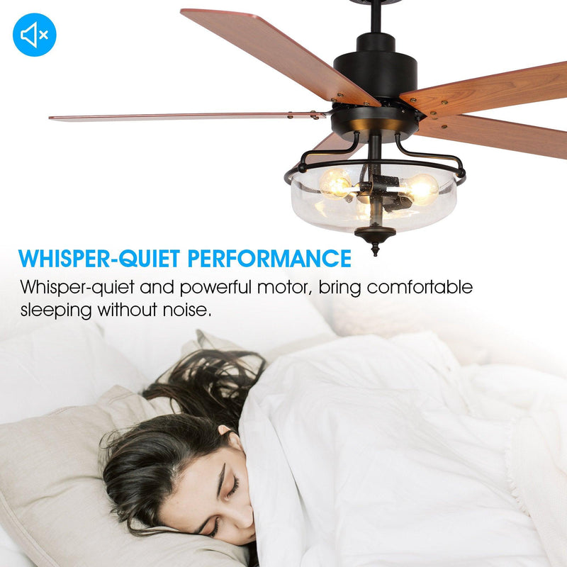 Parrot Uncle 52-Inch Mumbai Industrial Downrod Mount Reversible Ceiling Fan with Lighting and Remote Control (F6286Q110V)