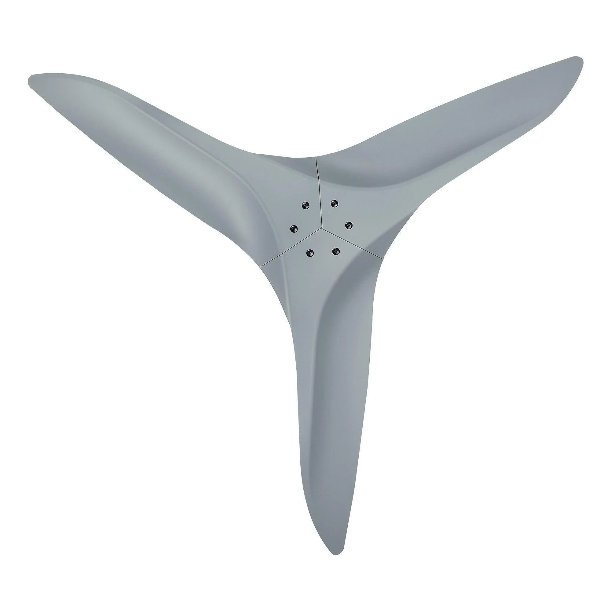 Close-up view of silver ceiling fan blade tips with blade mount holes on hub
