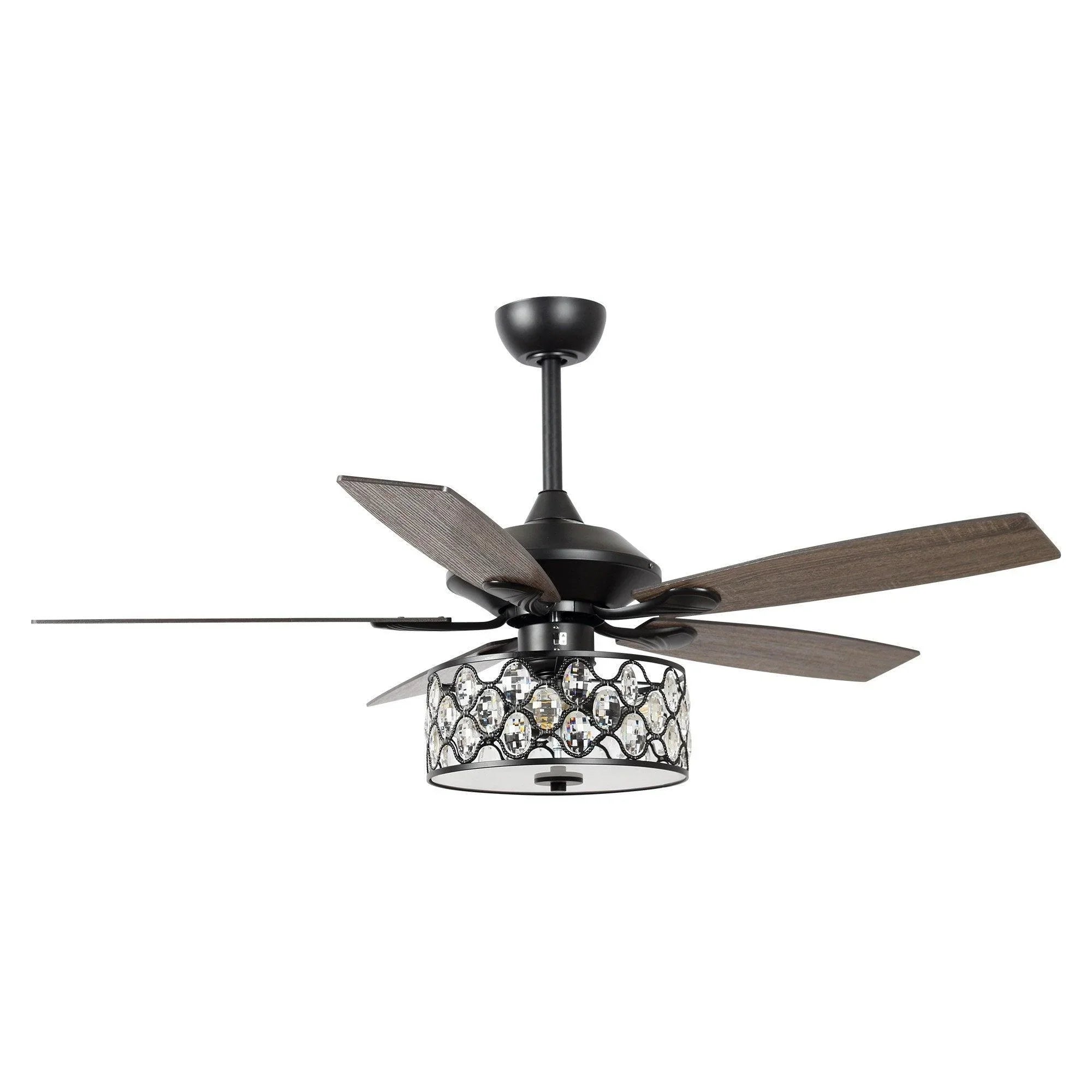 52-inch ceiling fan with dark wood blades and crystal glass light fixture