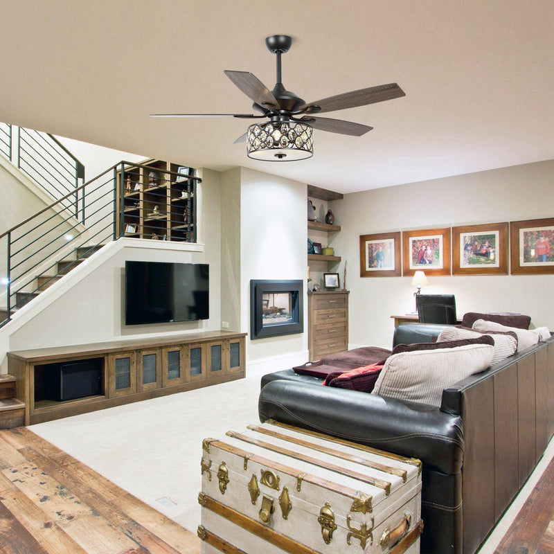 Parrot Uncle 52-Inch Tibuh Modern Downrod Mount Reversible Crystal Ceiling Fan with Lighting and Remote Control