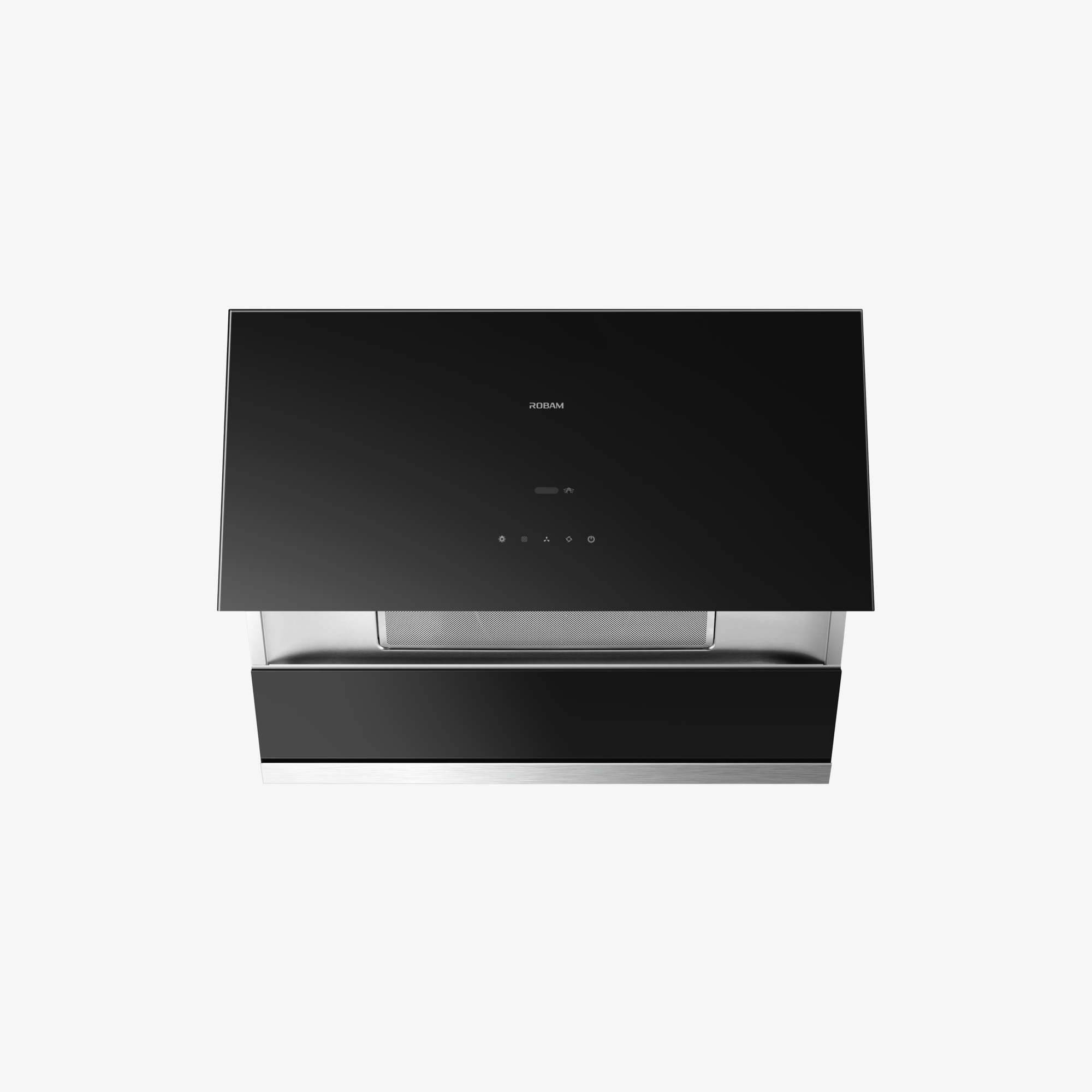 Under-cabinet range hood with black glass front and centered control buttons