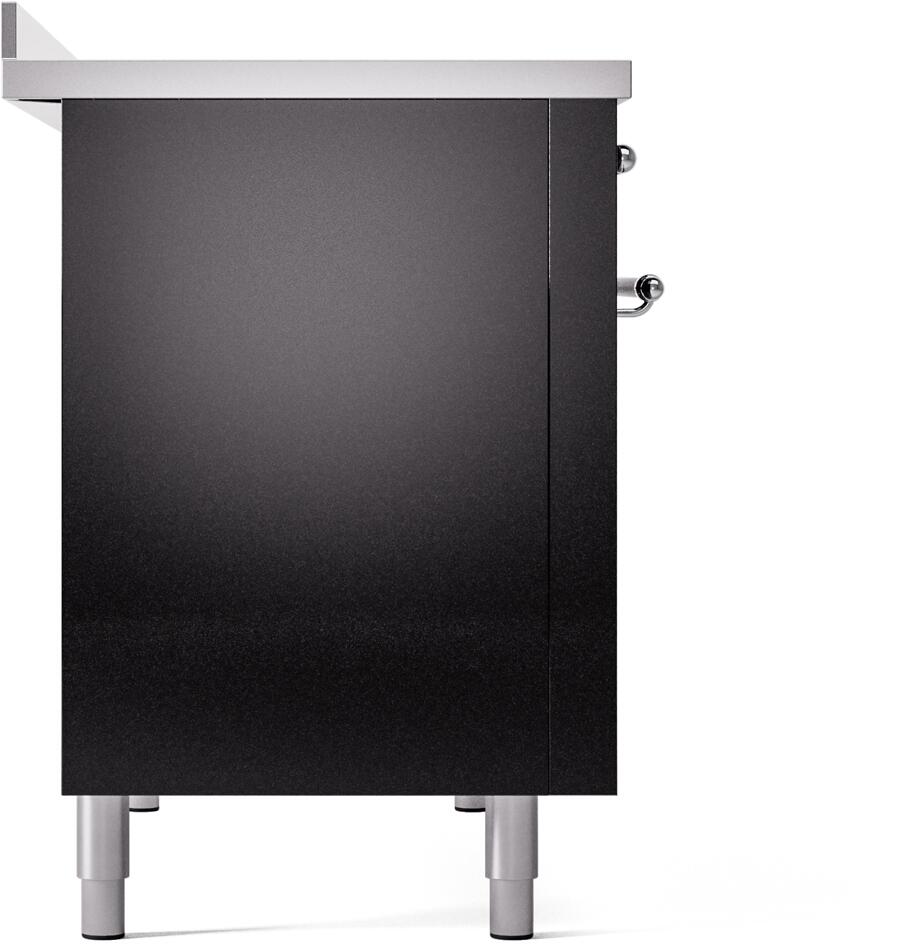 Freestanding induction range side panel with adjustable feet and rear handle