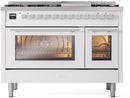 ILVE 48-Inch Professional Plus II Freestanding Natural Gas Dual Fuel Range with 8 Sealed Burner in White (UP48FWMPWH)