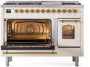 ILVE Nostalgie II 48-Inch Dual Fuel Freestanding Range in Antique White with Brass Trim (UP48FNMPAWGLP)
