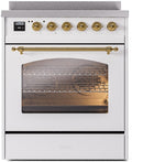 ILVE Nostalgie II 30-Inch Freestanding Electric Induction Range in White with Brass Trim (UPI304NMPWHG)