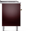 ILVE Nostalgie II 60-Inch Propane Gas Dual Fuel Range with 7 Burners, Griddle, & French Top with Triple Glass Door Oven in Burgundy with Brass Trim (UP60FSNMPBUGLP)