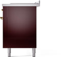 ILVE Nostalgie II 60-Inch Propane Gas Dual Fuel Range with 7 Burners, Griddle, & French Top with Triple Glass Door Oven in Burgundy with Brass Trim (UP60FSNMPBUGLP)
