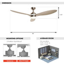 Parrot Uncle 56-Inch Bernardino Modern Brushed Nickel DC Motor Downrod Mount Reversible Ceiling Fan with Lighting and Remote Control (BBHTD20166E)