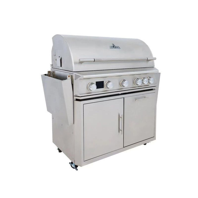 Blaze Grill Package - LTE PRO 40-Inch 5-Burner Propane Gas Grill with Digital Temperature Screen and Rear Infrared Burner, and Grill Cart in Stainless Steel