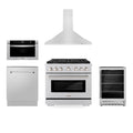 ZLINE Appliance Package - 36-Inch Gas Range, Range Hood, Microwave Drawer, Tall Tub Dishwasher and Beverage Fridge in Stainless Steel (5KP-SGRRH36-MWDWV-RBV)
