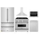 ZLINE 5-Piece Appliance Package - 36-Inch Dual Fuel Range, Hood, Refrigerator, Dishwasher, and Microwave Drawer in Stainless Steel