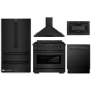 ZLINE 5-Piece Appliance Package - 36-Inch Gas Range, Refrigerator, Convertible Wall Mount Hood, Microwave Drawer, and 3-Rack Dishwasher in Black Stainless Steel (5KPR-SGRBRH36-MWDWV)