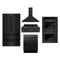 ZLINE 5-Piece Appliance Package - 30-Inch Rangetop with Brass Burners, Refrigerator, 30-Inch Electric Double Wall Oven, 3-Rack Dishwasher, and Convertible Wall Mount Hood in Black Stainless Steel (5KPR-RTBRH30-AWDDWV)