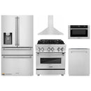 ZLINE 5-Piece Appliance Package - 30-Inch Dual Fuel Range, Hood, Refrigerator with Water Dispenser, Dishwasher, and Microwave Drawer in Stainless Steel