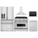 ZLINE 5-Piece Appliance Package - 36-Inch Dual Fuel Range, Hood, Refrigerator with Water Dispenser, Dishwasher, and Microwave Drawer in Stainless Steel