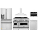ZLINE 5-Piece Appliance Package - 48-Inch Dual Fuel Range, Hood, Refrigerator with Water Dispenser, Dishwasher, and Microwave Drawer in Stainless Steel