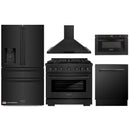 ZLINE 5-Piece Appliance Package - 36-Inch Gas Range, Refrigerator with Water Dispenser, Convertible Wall Mount Hood, Microwave Drawer, and 3-Rack Dishwasher in Black Stainless Steel (5KPRW-SGRBRH36-MWDWV)