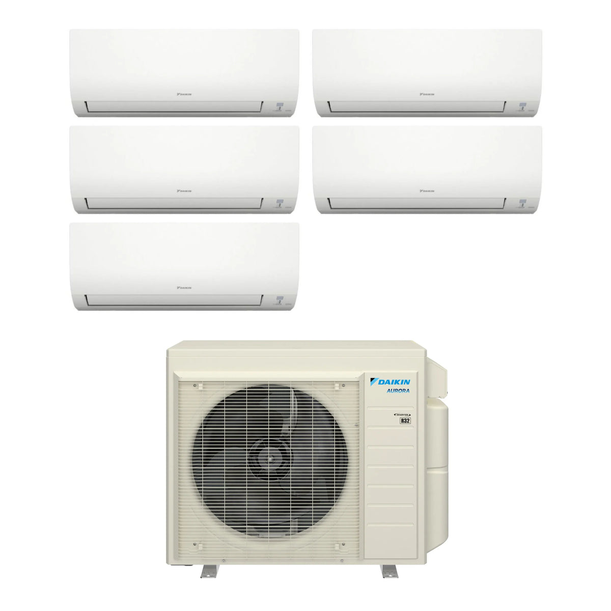 Daikin Aurora ductless mini split set with wall-mounted indoor units and outdoor unit
