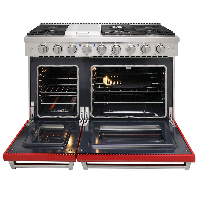Kostch 48-Inch Propane Gas Range with 6 Burners, Griddle Cooktop & 6.8 Cu. Ft. Convection Oven in Red (KOS-48RG03MLP-R)