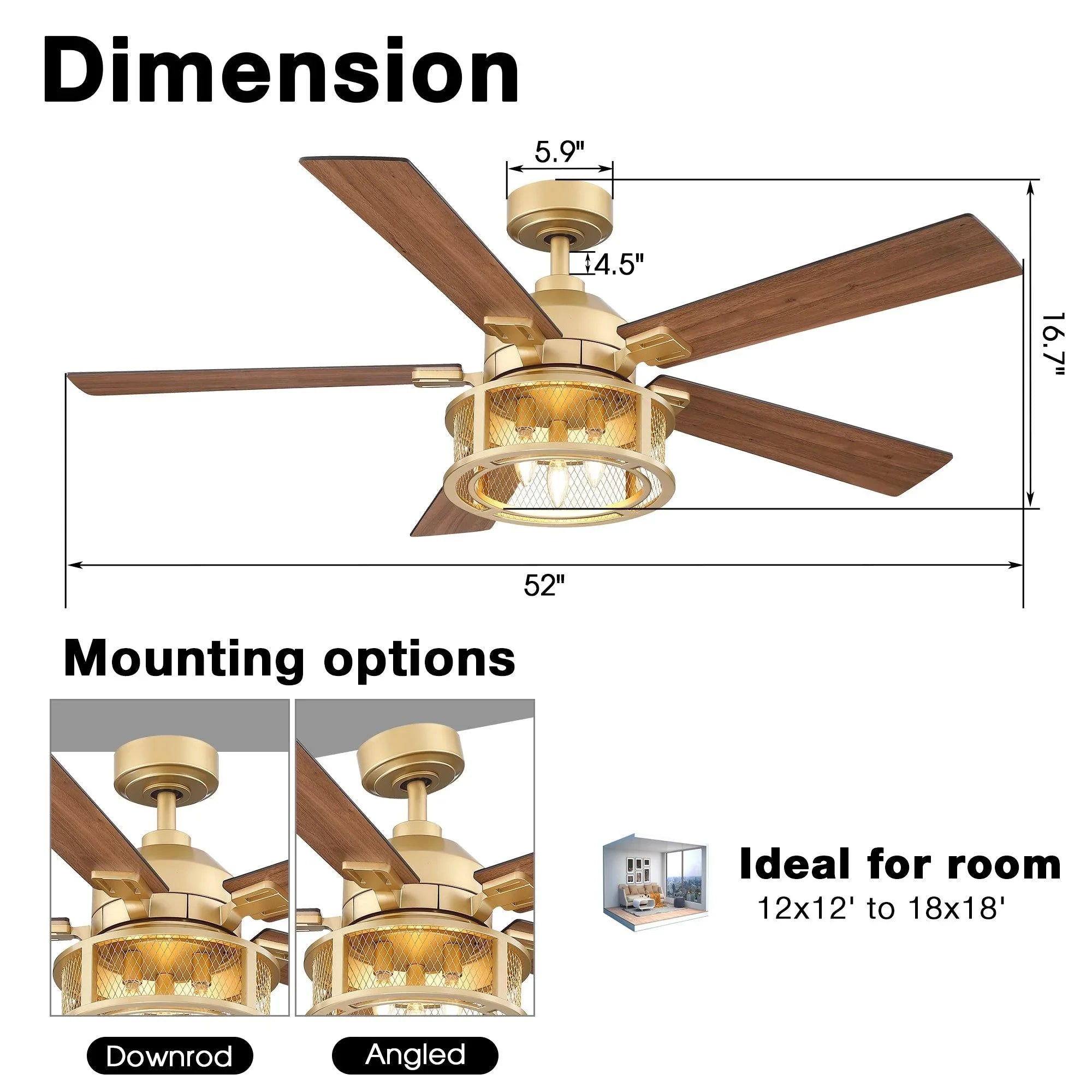 Parrot Uncle 52-inch ceiling fan with warm wood-tone reversible blades and integrated light