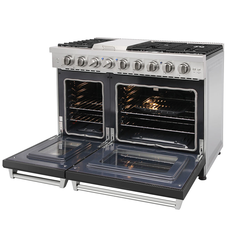 Kostch 48-Inch Propane Gas Range with 6 Burners, Griddle Cooktop & 6.8 Cu. Ft. Convection Oven in Black (KOS-48RG03MLP-B)