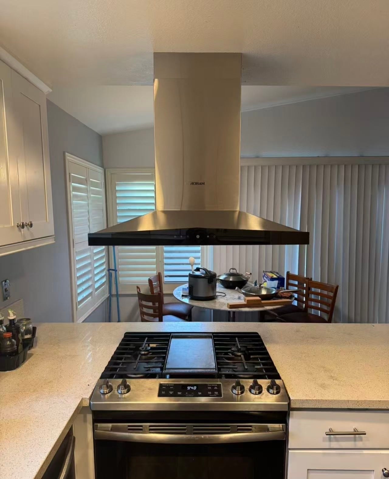 Stainless steel chimney extension for ROBAM range hood, brushed finish