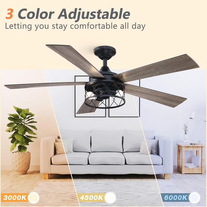Parrot Uncle 52-Inch Windmill Industrial Downrod Mount Reversible Ceiling Fan with Lighting and Remote Control (BBLAB025A0)