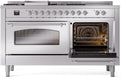 ILVE Nostalgie II 60-Inch Propane Gas Dual Fuel Range with 7 Burners, Griddle, & French Top with Triple Glass Door Oven in Stainless Steel with Chrome Trim (UP60FSNMPSSCLP)