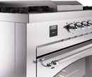 ILVE Nostalgie II 60-Inch Natural Gas Dual Fuel Range with 7 Burners, Griddle, & French Top with Triple Glass Door Oven in Stainless Steel with Chrome Trim (UP60FSNMPSSC)