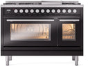 ILVE 48-Inch Professional Plus II Freestanding Propane Gas Dual Fuel Range with 8 Sealed Burner in Glossy Black (UP48FWMPBKLP)